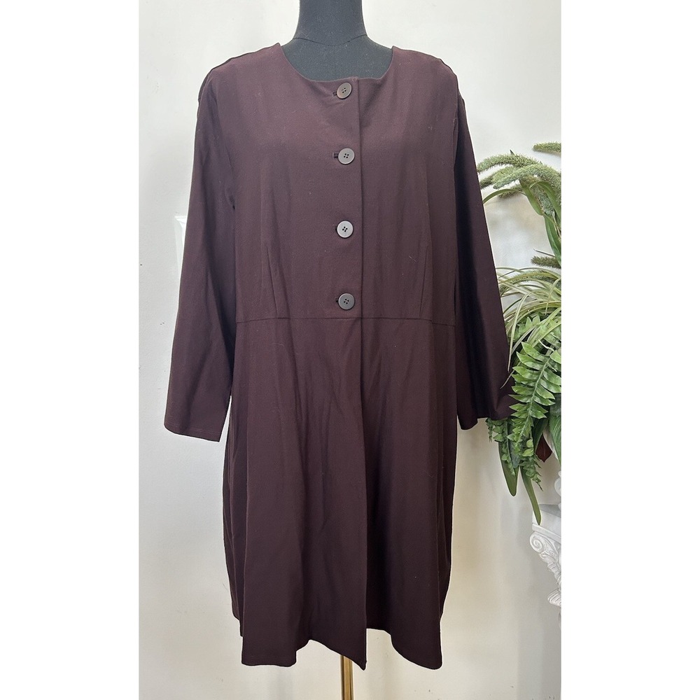 NWT Eileen Fisher Women's Brown Crepe Button Topper Jacket Top Blouse Sz‎ 2X